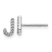 14k White Gold Real Diamond Initial J Earrings