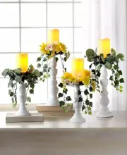 White Floral Pillar Candleholders Flowers Flameless LED Elegant Candle Holder