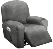 1 Seat Recliner Cover, Velvet Stretch Reclining Chair Covers for 1 Cushion Reclining Sofa, Single Seat Recliner Couch Cover, Thick, Very Soft, Machine Washable, Grey