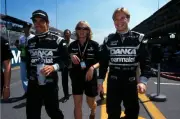Ann Bradshaw F1 Press Officer with her teams drivers Pedro Diniz M- Old Photo
