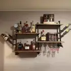 P&P 4Tier Industrial Pipe Wine Rack Floating Whiskey Wall Display for Kitchen Dining