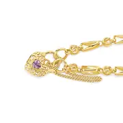 9ct Gold 19cm Solid Tulip Link Amethyst Padlock Bracelet in Purple