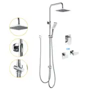 Decaura 8" Rain Shower Head Sliding Rail Dual Hose/ Mixer Tap Chrome Square WELS