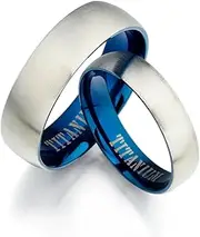 [Gemini] Men & Women's Blue Two Tone Matte & Polish Anniversary Titanium Wedding Ring Set Width 7mm & 5mm Men Size : 8