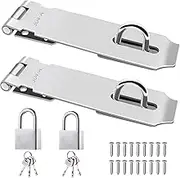 2 Pieces Door Lock Latch, 3 Inch 304 Stainless Steel Safety Pack Latch, Hinge Lock Padlock with Screws for Gates, Doors, Cabinets, Closets Door Lock Hasp Wardrobes Etc