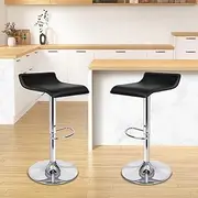 ALFORDSON 2X Bar Stool PU Leather Saxton Swivel Kitchen Barstools in 53-73cm Adjustable Backless Seat Height Counter Dining Chairs with Footrest and Floor Protector (Black)