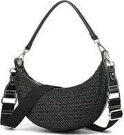 [YAVCOOL] Women Straw Woven Shoulder Bag Crescent Shoulder Purse Small Crossbody Bag Hobo Dumpling Bag Casual Shoulder Handbags