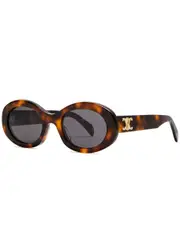 Celine - Oval-frame Sunglasses Metal Logo Plaque at Temples, 100% UV Protection - Havana One Size