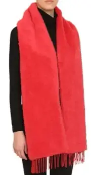 NWT MAX MARA Teddy/Alpaca Wool REVERSIBLE Alceste Fringe Scarf Coral 10" By 80"