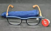 New With Case IS Gift Natural Frame Reading Glasses Blue +1.00 Lens