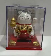 Solar Lucky Cat Waving Arm With Diamond Ears Solar Toy-White-3.5” Tall
