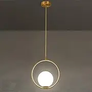 Mid-Century Dining Table Light Fixture Globe Glass Pendant Lamp for Bedroom Light All Copper Chandelier Adjustable Length Hanging Lamp for Study Room Foyer Lighting