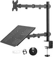 ALSTON Laptop Desk Mount Monitor Stand Combo Rotatable Dual Arm Desk Mount 13 to 32 inch Screen Holder Bracket Up Height Tray Adjustable Black