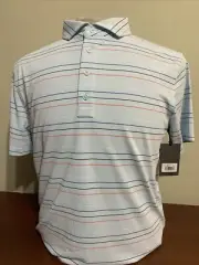 G/Fore G4 Mens Medium Daybreak Blue Multi Stripe Golf Polo Shirt New Nwt
