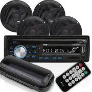 Pyle Bluetooth Marine Audio Stereo Kit [Radio Receiver & Waterproof Speakers] Ha