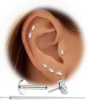 [Milacolato] 20G Threadless Flat Back Earrings Studs Hypoallergenic 316L Surgical Steel Push in Nose Rings 14K Gold Plated Nose Rings Studs Tragus Medusa Monroe Helix Labret Lip Nostril Cartilage