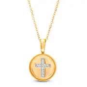 0.05 CT. T.W. Natural Diamond Cross Beaded Frame Disc Pendant in 14K Gold