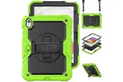 WASSUP iPad 10th Gen 10.9 inch 2022 Case with Screen Protector Hand Strap Stand & Shoulder Strap-Black&Green