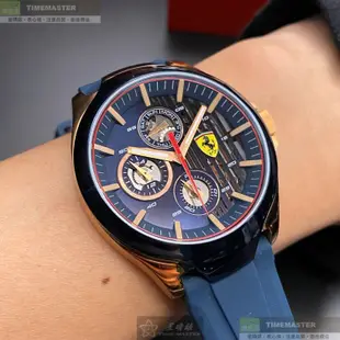 FERRARI法拉利精品錶,編號：FE00049,44mm圓形寶藍精鋼錶殼寶藍色錶盤矽膠寶藍錶帶