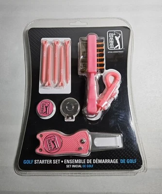 PGA Women's Pink Carnation Golf Starter Set Brush Divot Tool Ball Marker Tees