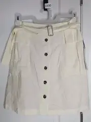 NWT NICOLE MILLER XL Linen Blend Button Front Belted Mini A-Line Skirt Women