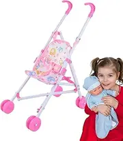 Dolls Pram | Babies Doll Stroller | Doll Accessories Toys with T-Shaped Belt, Pretend Play Toys for Boys Girls Babies