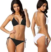 [TYXHXTF] Women's Bikini Set, Sexy Triangle Halterneck Bikini, Two Piece Swimsuit, Adjustable Swimwear (Black + White), Black + White, One Size