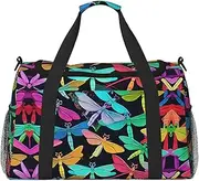 [GaxfjRu] Cute Dragonflies Print Travel Bag Weekender Bag Gym Bag Overnight Bags Travel Essentials for Women Men Shoulder Bag, Black, One Size