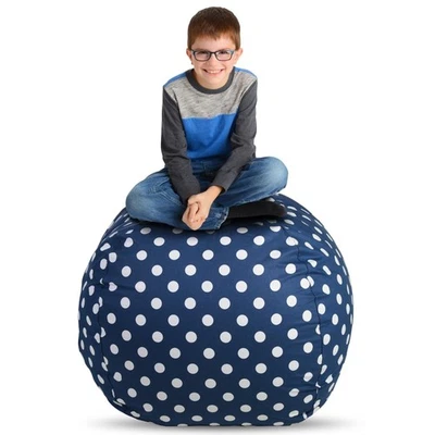 Stuff ’n Sit XL 38’’ Bean Bag Storage for Stuffed Toys, Navy Polka Dot