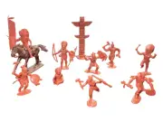 MARX, Indian Playset 9-Figures Fort Apache Native Americans Totem Pole & 1 Horse