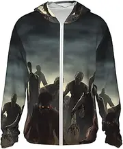 [FHEDVBN] Men's UPF 50+ Many Zombie Sun Protection Hoodie Long Sleeve Rash Guard Hiking Running Workout Shirt