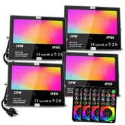 30W Led Flood Light Outdoor 300W Equivalent, Color Changing RGB Pack of 4