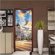 Door Stickers Self-Adhesive Architectural Street View Art Door Stickers Home Decoration Door Cover Mural Poster(77x200cm)