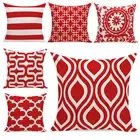 Nordic style cushion red white decorative linen cotton geometric cushion cover