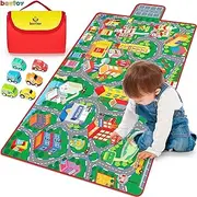 beetoy Baby Play Mats for Floor with Farmhouse Animals, 59'' X 31'' Colorful Car Play Mat, Kids Farm Animal Rug, Cotton Padded Super Soft Thick (0.6cm) Foldable Non-Slip