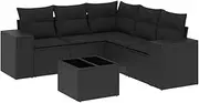 vidaxl Garden Sofa Set - 6 Piece Black Poly Rattan Outdoor Corner Lounge w/Cushions - Patio/Deck Furniture w/Storage, Weather-Resistant