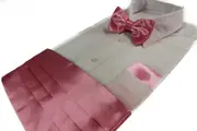 Mens Pink Cummerbund & Matching Plain Bow Tie And Pocket Square Set