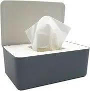 Wipes Dispenser Holder,Sealed Tissue Storage Box Case Wet Baby Wipes Case Baby Wipe Holder with Lid for Home Office Desk, Dorm, Kitchen, Washroom, Vanity (White+Gray)