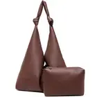 Vegan Leather Hobo Purses set, Slouchy Shoulder Bag Knotted Hobo Bags for Wom...