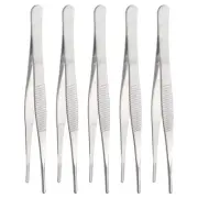 5pcs Stainless Steel Tweezers 6.3" Long Handle Straight Tips Tweezers, Silver