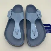 Birkenstock New w/ Box Gizeh Big Buckle Dusty Blue Shiny Leather Patent Narrow