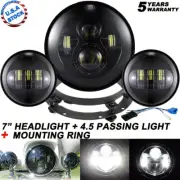 7" 80W LED Headlight + Passing Lamp + Brackets for Harley Electra Glide Classic