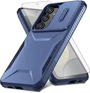 Asuwish Phone Case for Samsung Galaxy S24 5G with Tempered Glass Screen Protector and Slide Camera Cover Slim Rugged Hybrid Shockproof Protective Hard Cell Accessories S 24 24S G5 Women Men Blue