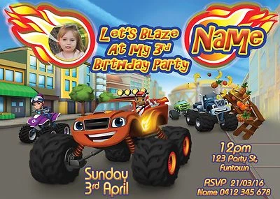 Blaze and the Monster Machines Inspired theme Digital Invitation - Print At Home