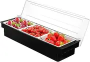 Fruit Veggie Condiment Caddy with Lid, 3 Compartment Plastic Dispenser Tray for Catering Dips Toppings, Serving Taco, Ice Cream, Fruit, & Salad Bar Garnish Organizer for Restaurant Supplies