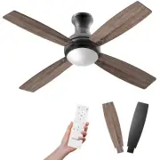 52 Inch Black Ceiling Fan with Lights and Remote, Reversible DC Motor, Quiet ...