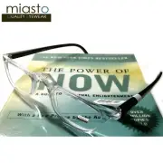 NWT$39.99 MIASTO HALF FRAME 1/2 READING GLASSES~CRYSTAL CLEAR+2.25~SPRING HINGE