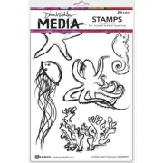 SCRIBBLY REEF CREATURES Cling Mount Rubber Stamps Set Dina Wakley Media MDR69591