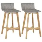 2PCS Solid Acacia Wood Bar Chairs Poly Rattan 40x45x90cm Kitchen Stool Garden