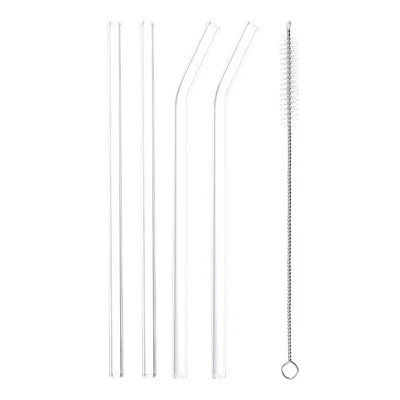 Reusable Straws Glass Straw, 4pcs 200x5mm Straw with One Cleaning Brush